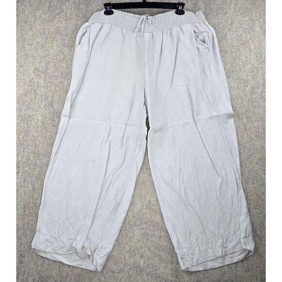 Lane Bryant Elastic-Waist Cotton Linen Wide-Leg Pants Size 26/28 Cream color - Picture 1 of 8
